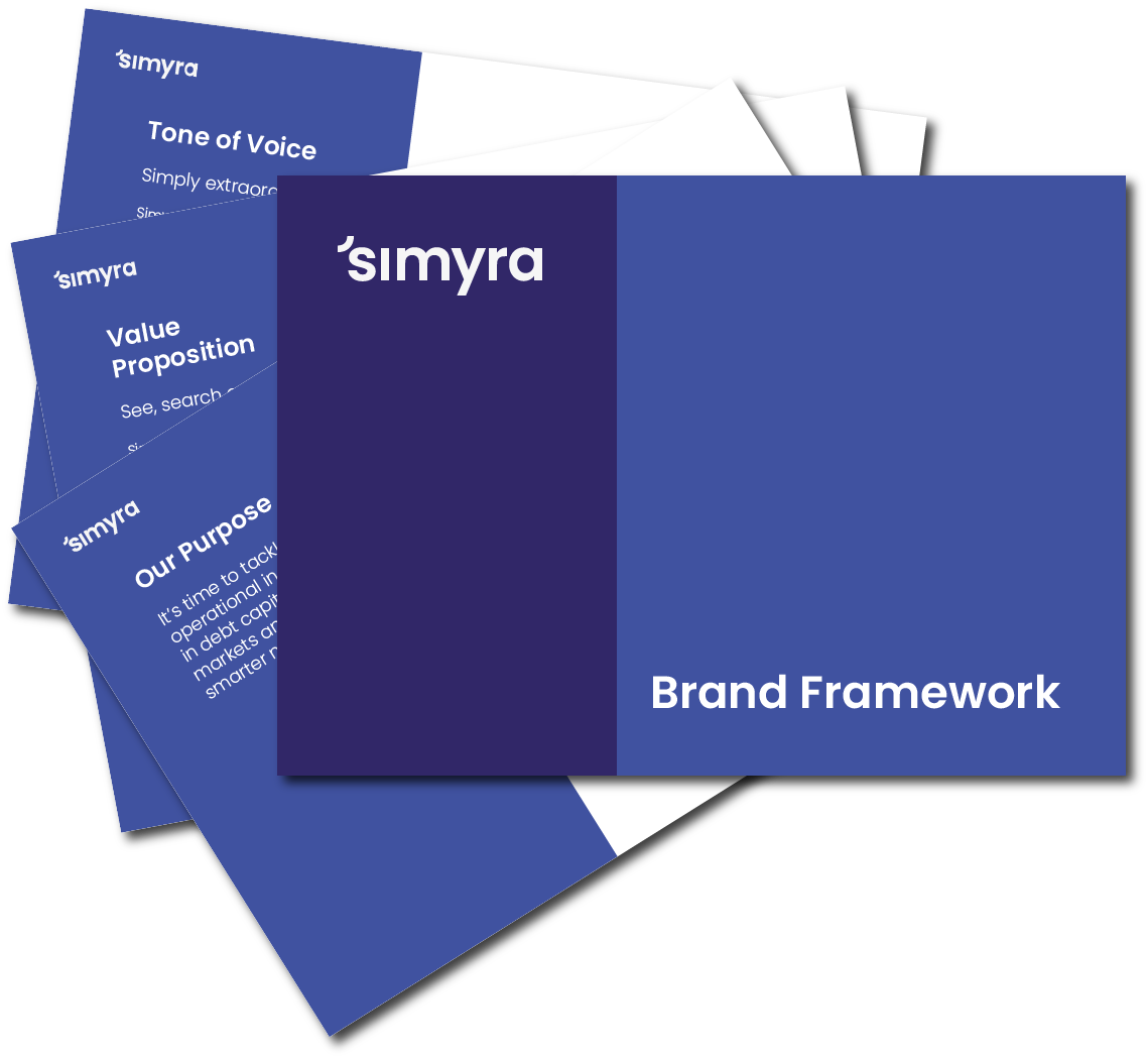 Birds eye view of Simyra brand framework pages